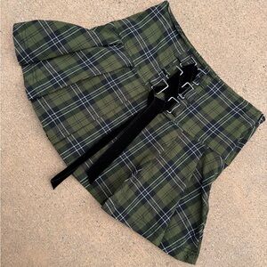 Killstar Green Plaid Skirt with Black Accents